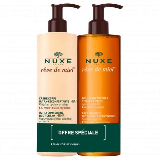 Nuxe Rêve De Miel Body Cream 400ml + Rich Cleansing Gel 400ml, Nuxe